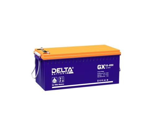 Батарея DELTA серия GX, GX 12-200, напряжение 12В, емкость 200Ач (разряд 10 часов),  макс. ток разряда (5 сек.) 1000А, макс. ток заряда 40А, свинцово-кислотная типа GEL, клеммы под болт М8, ДxШxВ 522х238х218мм., вес 65кг., срок службы 15 лет./ Battery DEL