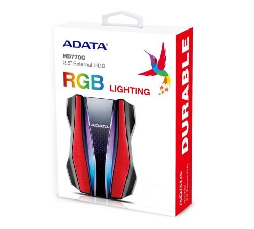 Внешний жесткий диск/ Portable HDD 2TB ADATA HD770G (Red), USB 3.2 Gen1, IP68, RGB lighting, 139x98x26mm, 270g /3 года/ Внешний жесткий диск/ Portable HDD 2TB ADATA HD770G (Red), USB 3.2 Gen1, IP68, RGB lighting, 139x98x26mm, 270g /3 года/