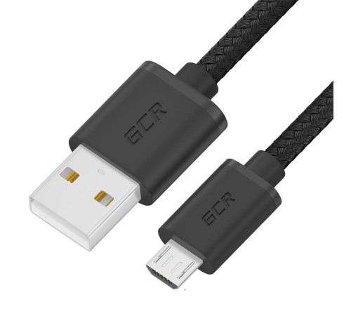 GCR Кабель 0.5m MicroUSB, быстрая зарядка, черный нейлон, GCR-54084
