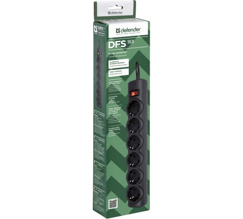 Сетевой фильтр Defender DFS 153 3 м, черный, 6 розеток/ Surge Protector Defender DFS 153 3m, black, 6 outlets Сетевой фильтр Defender DFS 153 3 м, черный, 6 розеток/ Surge Protector Defender DFS 153 3m, black, 6 outlets