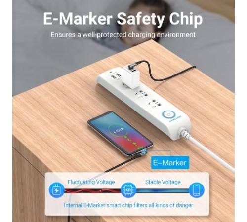 Кабель Vention USB 2.0 CM/CM угловой - 1м. Серый 5А PD100W