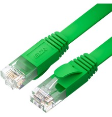 GCR Патч-корд PROF плоский прямой 15.0m, UTP медь кат.6, зеленый, 30 AWG, ethernet high speed 10 Гбит/с, RJ45, T568B, GCR-52839