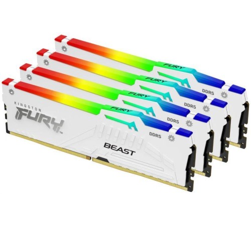 Память оперативная/ Kingston 64GB 5200MT/s DDR5 CL40 DIMM (Kit of 4) FURY Beast White RGB XMP Память оперативная/ Kingston 64GB 5200MT/s DDR5 CL40 DIMM (Kit of 4) FURY Beast White RGB XMP
