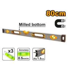 Пузырьковый уровень с мощными магнитами Ingco HSL38080M,80 см, 3 уровня