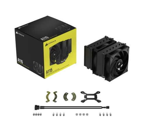 Кулер для процессора/ CPU Cooler Corsair A115 Twin Tower (270W, 4-pin PWM, 165mm, Al/Cu, 6x6mm, 2x140mm, 84.5CFM, 33.9dBA, 1600RPM, S: 1851/1700/1200/115X, AM5/AM4, black) Кулер для процессора/ CPU Cooler Corsair A115 Twin Tower (270W, 4-pin PWM, 165mm, Al/Cu, 6x6mm, 2x140mm, 84.5CFM, 33.9dBA, 1600RPM, S: 1851/1700/1200/115X, AM5/AM4, black)