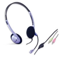 Гарнитура Genius HS-02B, 2х mini jack 3.5mm, регулятор громкости на проводе (Мятая упаковка)
