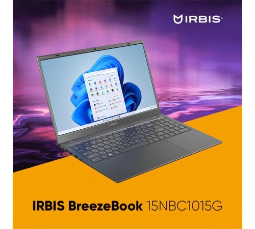 Ноутбук IRBIS Breeze 15NBC1015  Intel N100 15.6"LCD 1920*1080 IPS,8GB LPDDR 5 4800+256GB SSD,AC wifi,camera: 2MP,5000mha battery,USB TYPE C,Windows 11 Pro RUS/plastic/Gre (плтертости, скол на вкрхней крышке)