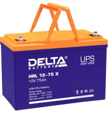 Батарея DELTA серия HRL-X, HRL 12-75 X, напряжение 12В, емкость 75Ач (разряд 10 часов),  макс. ток разряда (5 сек.) 700А, макс. ток заряда 22.5А, свинцово-кислотная типа AGM, клеммы под болт М6, ДxШxВ 258х166х210мм., вес 23.8кг., срок службы 12 лет./ Batt