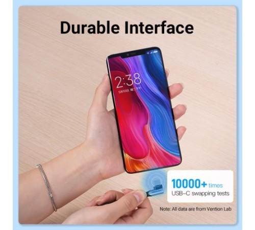 Кабель Vention USB 2.0 CM/CM угловой - 1м. Серый 5А PD100W