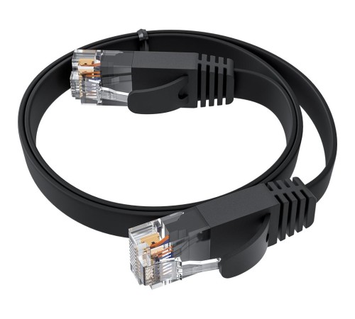 GCR Патч-корд PROF плоский прямой 2.0m, UTP медь кат.6, черный, 30 AWG, ethernet high speed 10 Гбит/с, RJ45, T568B, GCR-52861