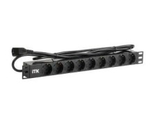 PDU 9 розеток DIN49440 (нем. cтанд.) 1U, шнур 2м вилка IEC 320 C14, профиль из ПВХ, черный