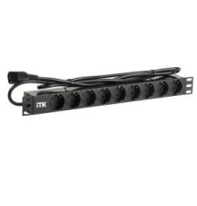 PDU 9 розеток DIN49440 (нем. cтанд.) 1U, шнур 2м вилка IEC 320 C14, профиль из ПВХ, черный