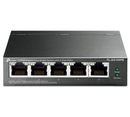 коммутатор TP-Link TL-SG105PE, 5-Port Gigabit Easy Smart Switch with 4-Port PoE+