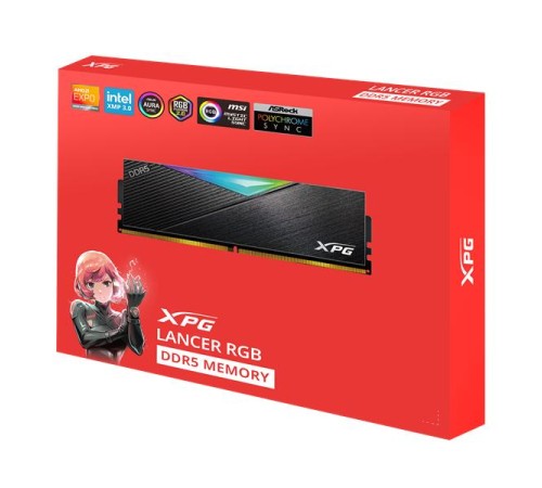 Оперативная память ADATA LANCER RGB DDR5 DIMM 64GB 6400MHz 2*32GB 32-39-39 1.4V BLACK DUAL COLOR BOX