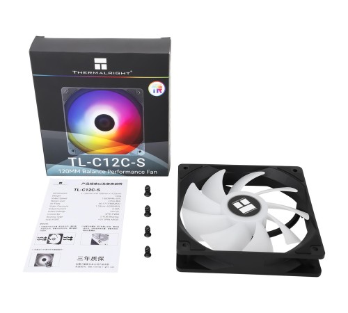 Кулер для корпуса/ Case Cooler Thermalright TL-C12C-S (120x120x25mm, 4-pin PWM, ARGB, 66.17CFM, 25.6dBA, 1550RPM, Black)