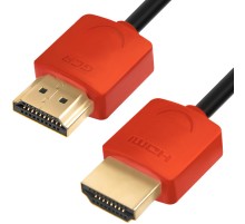 Greenconnect Кабель SLIM 0.5m HDMI 2.0, красные коннекторы Slim, OD3.8mm, HDR 4:2:2, Ultra HD, 4K 60 fps 60Hz, 3D, AUDIO, 18.0 Гбит/с, 32/32 AWG, GCR-51212