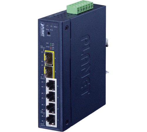 коммутатор/ PLANET IGS-4215-4T2S IP30 Industrial L2/L4 4-Port 10/100/1000T + 2-Port 100/1000X SFP Managed Switch (-40~75 degrees C, dual redundant power input on 9~48VDC/24VAC terminal block, supports ERPS Ring, CloudViewer app, MQTT and Cybersecurity fea