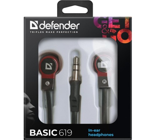 Defender Наушники вставки Basic 619 черный + красный