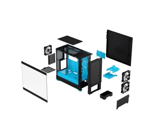 Корпус ПК без блока питания/ Case Fractal Design Pop Air RGB Cyan Core TG Clear Tint, Midi-Tower, 3x120mm RGB, 2xUSB-A 3.2 ATX, mATX, mITX Black/Cyan