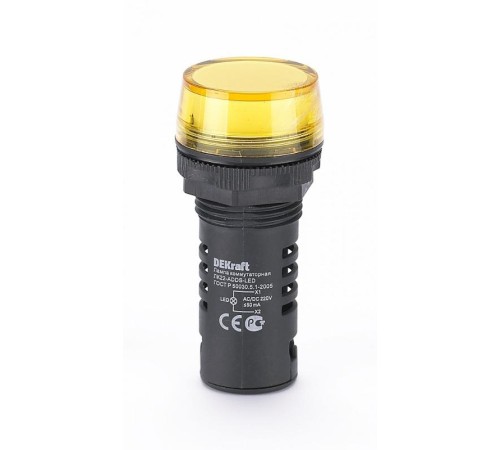 Лампа комм. ADDS ?22 мм LED жел. 220В AC/DC ЛK-22 DEKraft