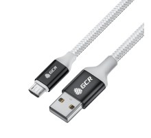 GCR QC Кабель 1.5m MicroUSB, быстрая зарядка, белый нейлон, AL корпус черный, белый ПВХ, 28/24 AWG, GCR-53269