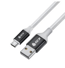 GCR QC Кабель 1.5m MicroUSB, быстрая зарядка, белый нейлон, AL корпус черный, белый ПВХ, 28/24 AWG, GCR-53269