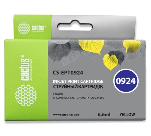 -/ Картридж струйный Cactus CS-EPT0924 T0924 желтый (6.6мл) для Epson Stylus C91/CX4300/T26/T27/TX106/T