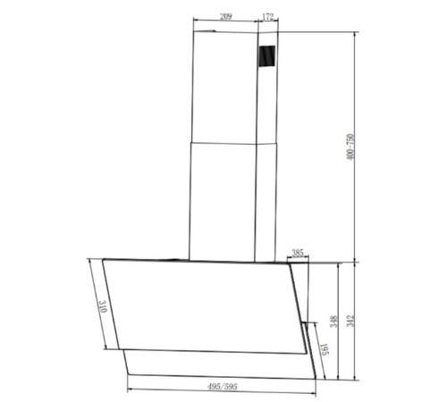 Вытяжки ELIKOR GOOD, Кухонная вытяжка ELIKOR КВ VERTEX 50 WH, наклонная, белый, 50 см, 750 м3/ч