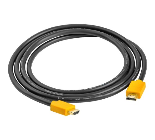 GCR Кабель 1.0m HDMI версия 1.4, черный, желтые коннекторы, OD7.3mm, 30/30 AWG, позолоченные контакты, Ethernet 10.2 Гбит/с, 3D, 4K GCR-HM440-1.0m, экран