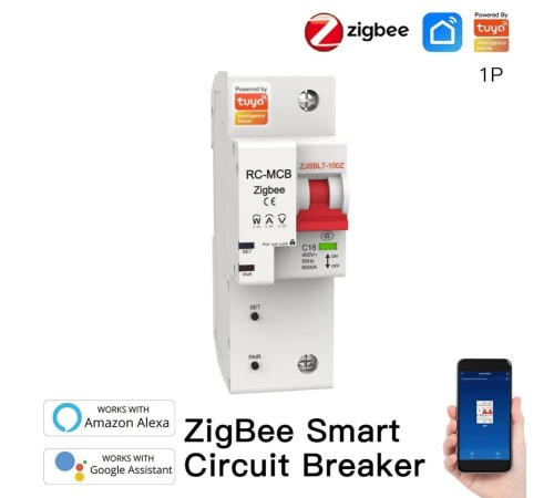 Выключатель автоматический MOES Zigbee circuit breaker 1P 16A Выключатель автоматический MOES Zigbee circuit breaker 1P 16A