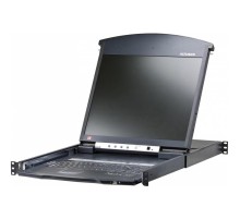 Переключатель консоли электронный KL1516AiM-AXA-RG, 16 портов PS/2, ж/к экран 17", клав. рус/лат.(Макс. разрешение 1280*1024, макс.частота верт. развертки 75Hz, зерно 0.264*0.264мм, якрость 300кд/м2) c IP доступом/ 16P CAT-5 DUAL RAIL LCD KVM OVER IP