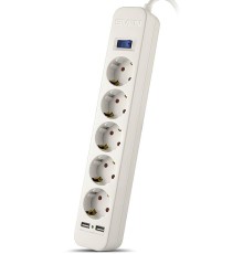 Фильтр SVEN SF-05LU 1,8 м (5 евро розеток,2 USB) белый, цветная коробка/ Surge protector SVEN SF-05LU 1,8 м (5 евро розеток,2 USB) белый, цветная коробка