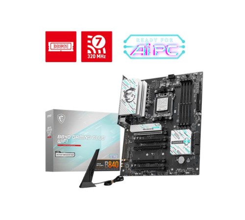 Материнская плата MSI B840 GAMING PLUS WIFI ,B840,AM5,4DDR5,5PCI-Ex16,2M.2,4SATA3,2USB10G(1A+1C),5USB5G