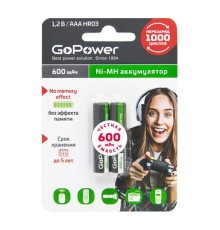 Аккумулятор бытовой GoPower HR03 AAA BL2 NI-MH 600mAh (2/20/320) блистер (2 шт.)