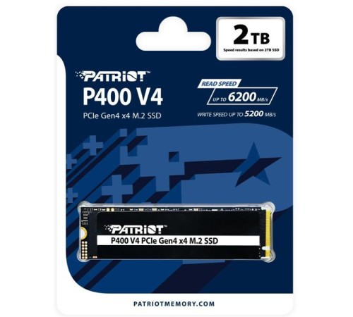 Твердотельный накопитель Patriot SSD P400 V4 2TB M.2 2280 NVMe PCIe 4.0 x4 R6200/W5200 TBW 640TB 3D NAND with HS