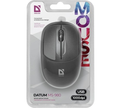 Проводная оптическая мышь Defender 52980 Datum MS-980 черный,3 кнопки,1000dpi