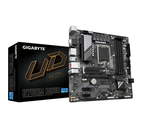 Материнская плата/ MB GIGABYTE INTEL B760 s1700, 4xDDR5(192GB), D-SUB/HDMI 2.0/2xDP, 1xPCIe 4.0x16, 2xPCIe 3.0, 1xLAN (2.5GbE), 4xSATA 6Gb/s, 1xM.2, 1xUSB-C, 3xUSB 3.2, 4xUSB 2.0, 1xPS/2, mATX Материнская плата/ MB GIGABYTE INTEL B760 s1700, 4xDDR5(192GB), D-SUB/HDMI 2.0/2xDP, 1xPCIe 4.0x16, 2xPCIe 3.0, 1xLAN (2.5GbE), 4xSATA 6Gb/s, 1xM.2, 1xUSB-C, 3xUSB 3.2, 4xUSB 2.0, 1xPS/2, mATX