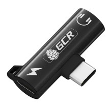GCR Переходник USB Type C > 3.5mm mini jack + TypeC с отверстием для шнура, черный, GCR-53598