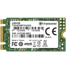 Твердотельный накопитель/ Transcend SSD 420S, 240GB, M.2(22x42mm), SATA3, 3D TLC, R/W 500/430MB/s, IOPs 40 000/75 000, TBW 80, DWPD 0.3 (3 года)