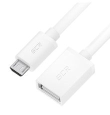 GCR Адаптер переходник OTG 0.15m USB, microB 5pin/AF, белый, 28/28 AWG, экран, морозостойкий, GCR-GCR-53043