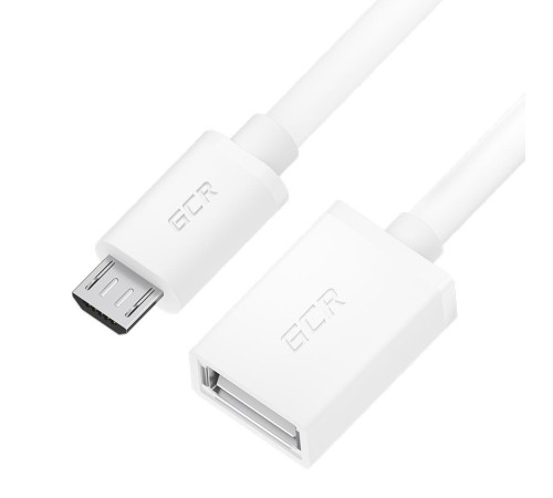 GCR Адаптер переходник OTG 0.15m USB, microB 5pin/AF, белый, 28/28 AWG, экран, морозостойкий, GCR-GCR-53043