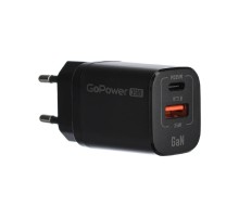 Сетевое З/У/ Сетевое З/У GoPower GPQC09 1USB+1Type-C 35W QC3.0 GAN черный