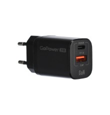 Сетевое З/У/ Сетевое З/У GoPower GPQC09 1USB+1Type-C 35W QC3.0 GAN черный