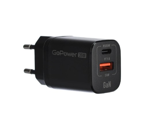 Сетевое З/У/ Сетевое З/У GoPower GPQC09 1USB+1Type-C 35W QC3.0 GAN черный Сетевое З/У/ Сетевое З/У GoPower GPQC09 1USB+1Type-C 35W QC3.0 GAN черный