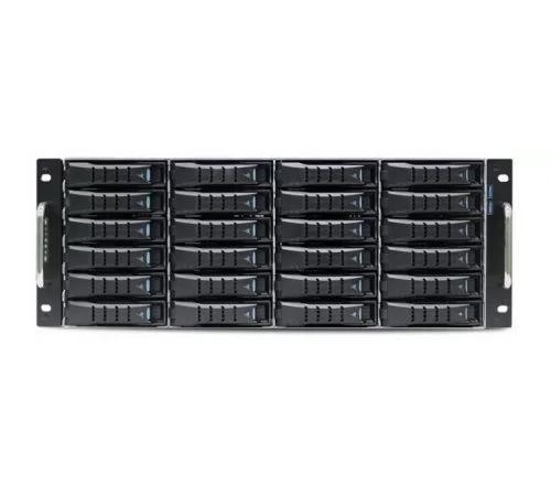 Серверный корпус/ RSC-4ET, 4U, 24xSATA/SAS HS 3,5/2,5" universal bay + 2x2,5" 15mm rear HS bay, up to 12"(W) x 13"(D) E-ATX, 12G 24-port EOB BP with 3xSFF-8643, 3x 120x25mm fan (middle), 1200W 1+1 redundant 80+ Platinum, 28" slide