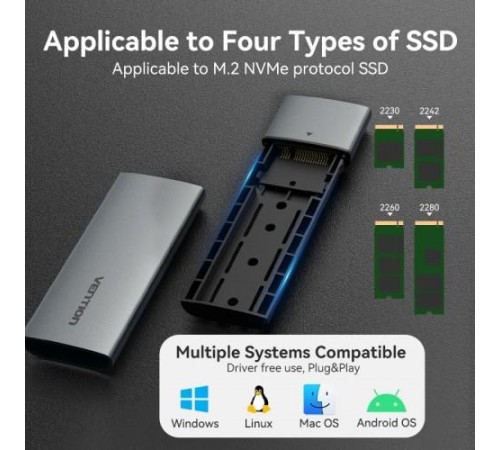 Корпус для SSD Vention USB 3.1 Gen 2-C M.2 NVMe Серый