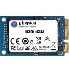 Твердотельный накопитель/ Kingston SSD KC600, 512GB, mSATA, SATA3, 3D TLC, R/W 550/520MB/s, IOPs 90 000/80 000, DRAM buffer 512MB, TBW 300, DWPD 0.32 (12 мес)
