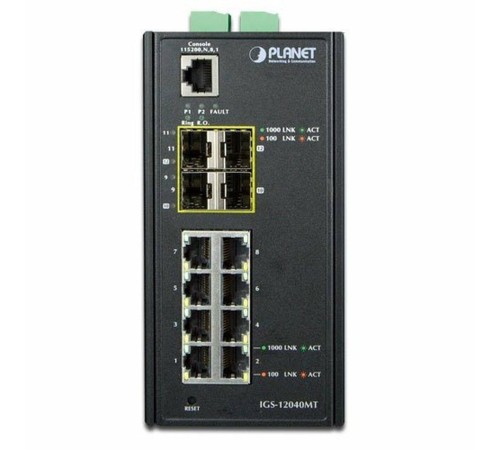 IGS-12040MT индустриальный управляемый коммутатор/ IP30 Industrial 8* 1000TP + 4* 100/1000F SFP Full Managed Ethernet Switch (-40 to 75 degree C, 2*DI, 2*DO, 12V-72VDC IN), ERPS Ring, 1588 IGS-12040MT индустриальный управляемый коммутатор/ IP30 Industrial 8* 1000TP + 4* 100/1000F SFP Full Managed Ethernet Switch (-40 to 75 degree C, 2*DI, 2*DO, 12V-72VDC IN), ERPS Ring, 1588
