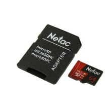 Носитель информации Netac P500 Extreme PRO 64GB MicroSDXC V30/A1/C10 up to 100MB/s, retail pack with SD Adapter