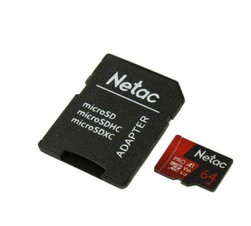 Носитель информации Netac P500 Extreme PRO 64GB MicroSDXC V30/A1/C10 up to 100MB/s, retail pack with SD Adapter